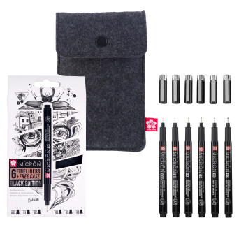 Set of Pigma Micron Fineliners with case - Sakura - 6 pcs.