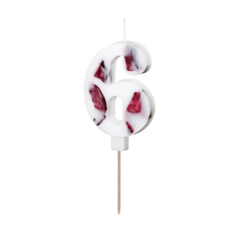Birthday candle, number 6 - flowers petals, 8 cm