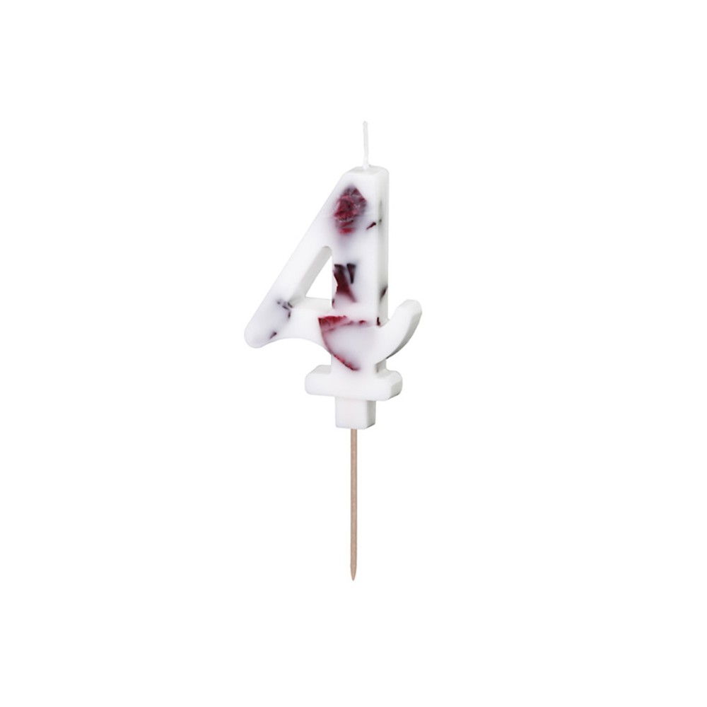 Birthday candle, number 4 - flowers petals, 8 cm