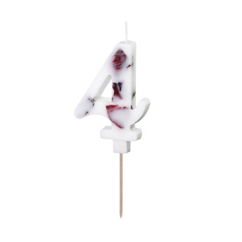 Birthday candle, number 4 - flowers petals, 8 cm