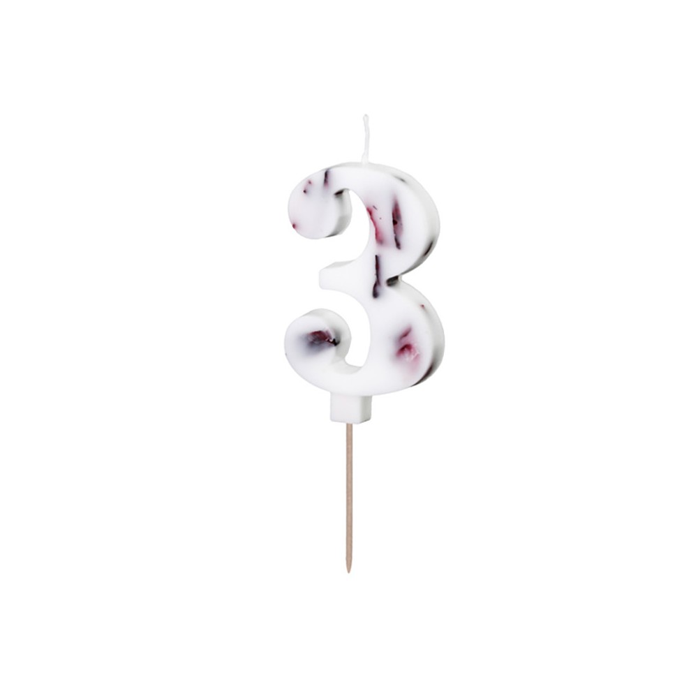 Birthday candle, number 3 - flowers petals, 8 cm