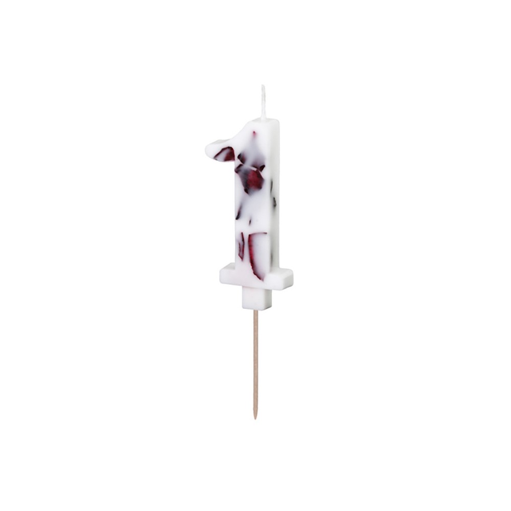 Birthday candle, number 1 - flowers petals, 8 cm