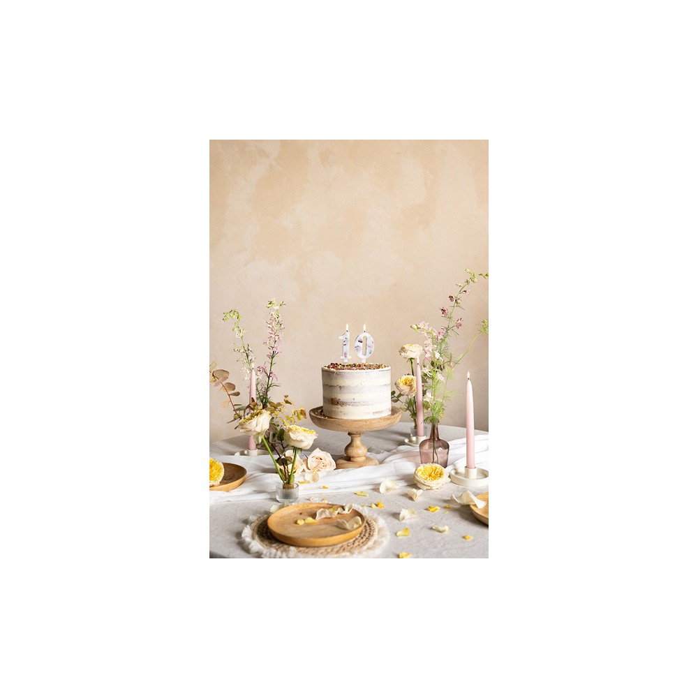 Birthday candle, number 0 - flowers petals, 8 cm