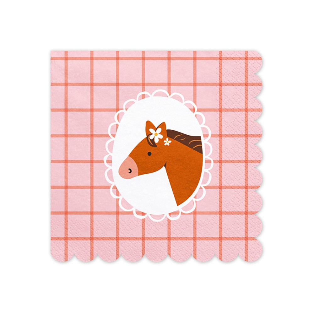 Paper napkins Horses - pink, 16,5 x 16,5 cm, 12 pcs.