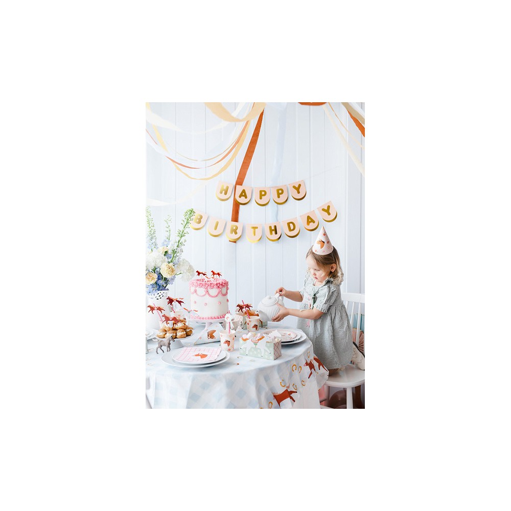 Banner Happy Birthday Horses - pink and gold, 13 x 150 cm