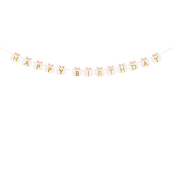Baner Happy Birthday Kotki - różowy, 12 x 280 cm