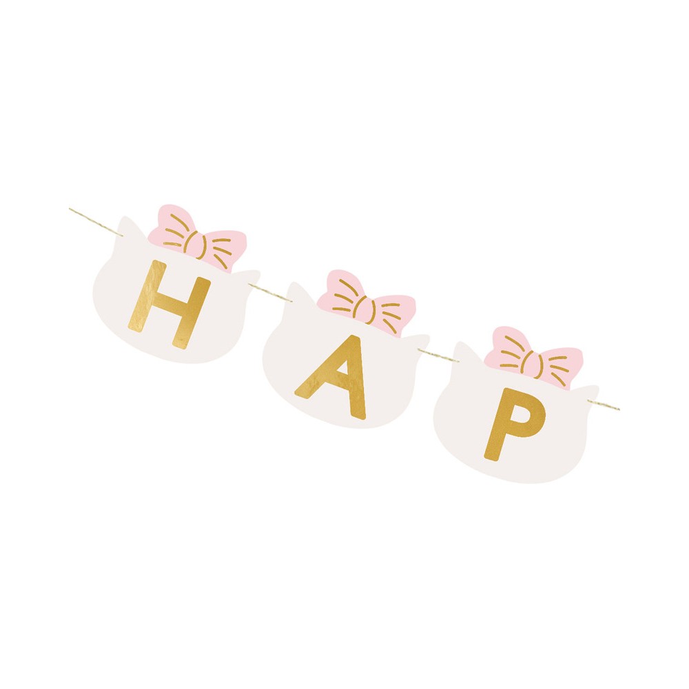 Banner Happy Birthday Cats - pink, 12 x 280 cm