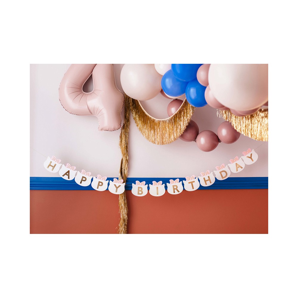 Baner Happy Birthday Kotki - różowy, 12 x 280 cm