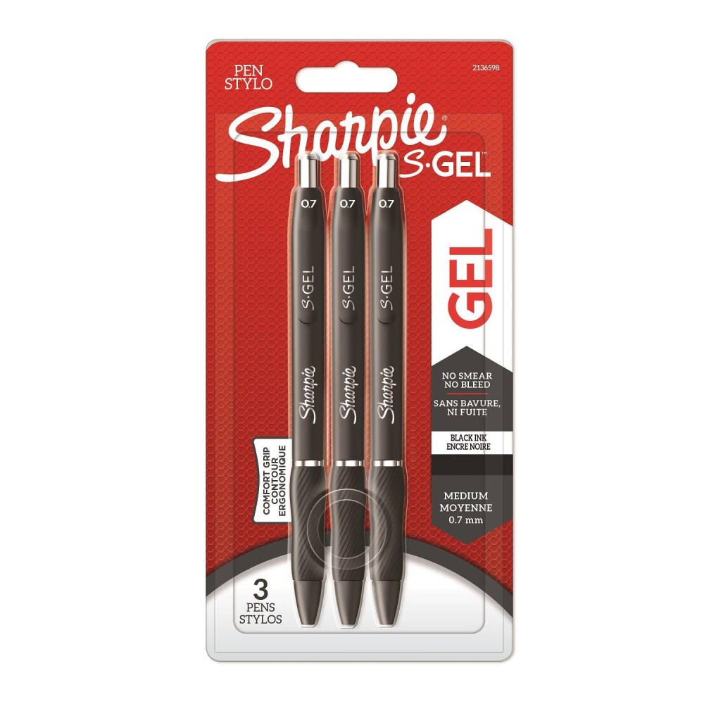 Zestaw długopisów żelowych S-Gel - Sharpie - czarne, 0,7 mm, 3 szt.