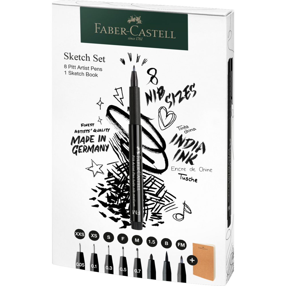 Set of Pitt Artist Pens with sketchbook - Faber-Castell - 9 pcs.