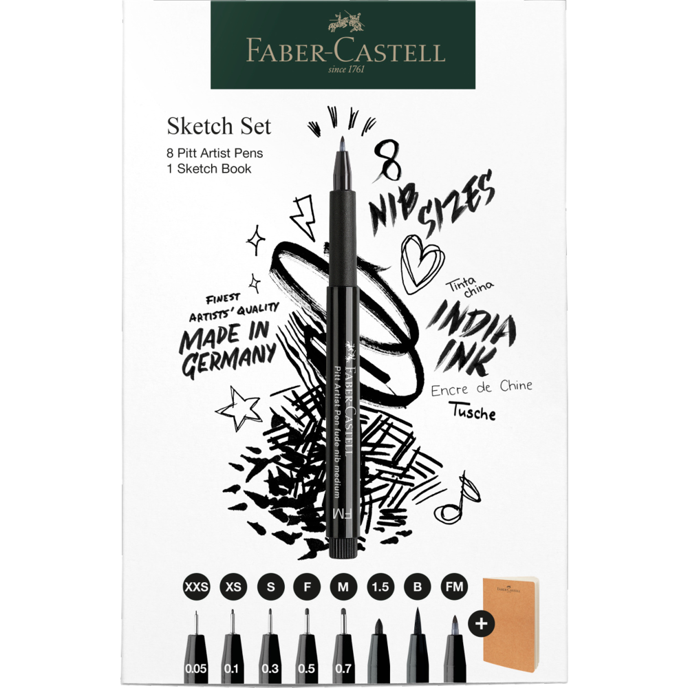 Set of Pitt Artist Pens with sketchbook - Faber-Castell - 9 pcs.