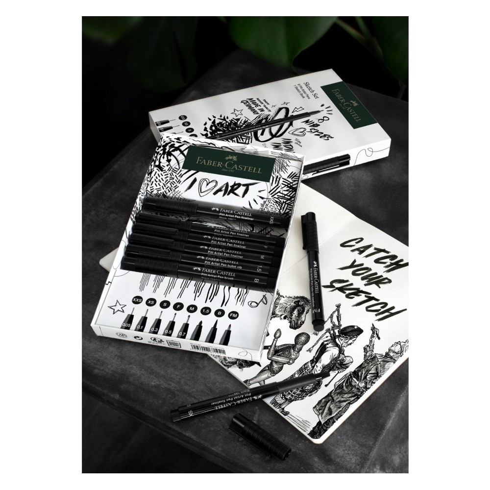 Zestaw pisaków Pitt Artist Pen ze szkicownikiem - Faber-Castell - 9 szt.