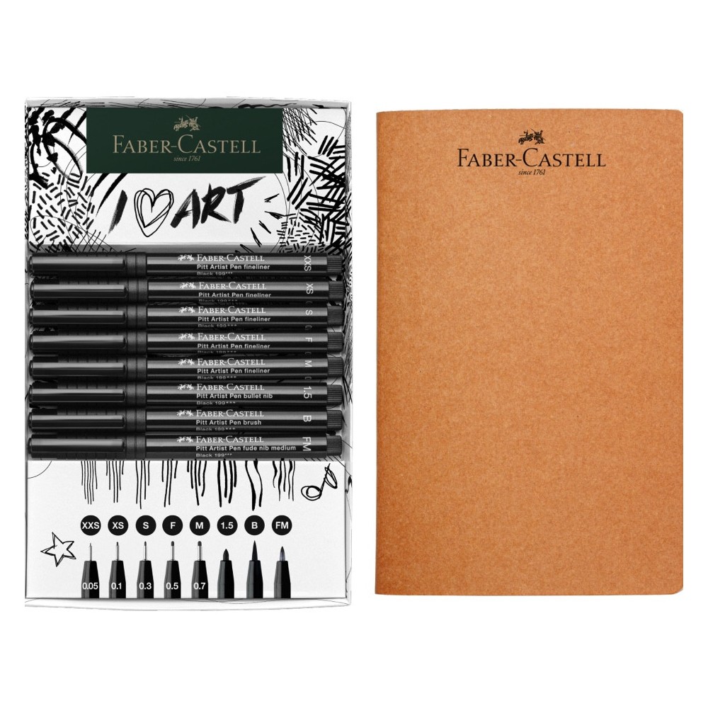 Set of Pitt Artist Pens with sketchbook - Faber-Castell - 9 pcs.