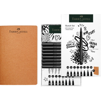Zestaw pisaków Pitt Artist Pen ze szkicownikiem - Faber-Castell - 9 szt.
