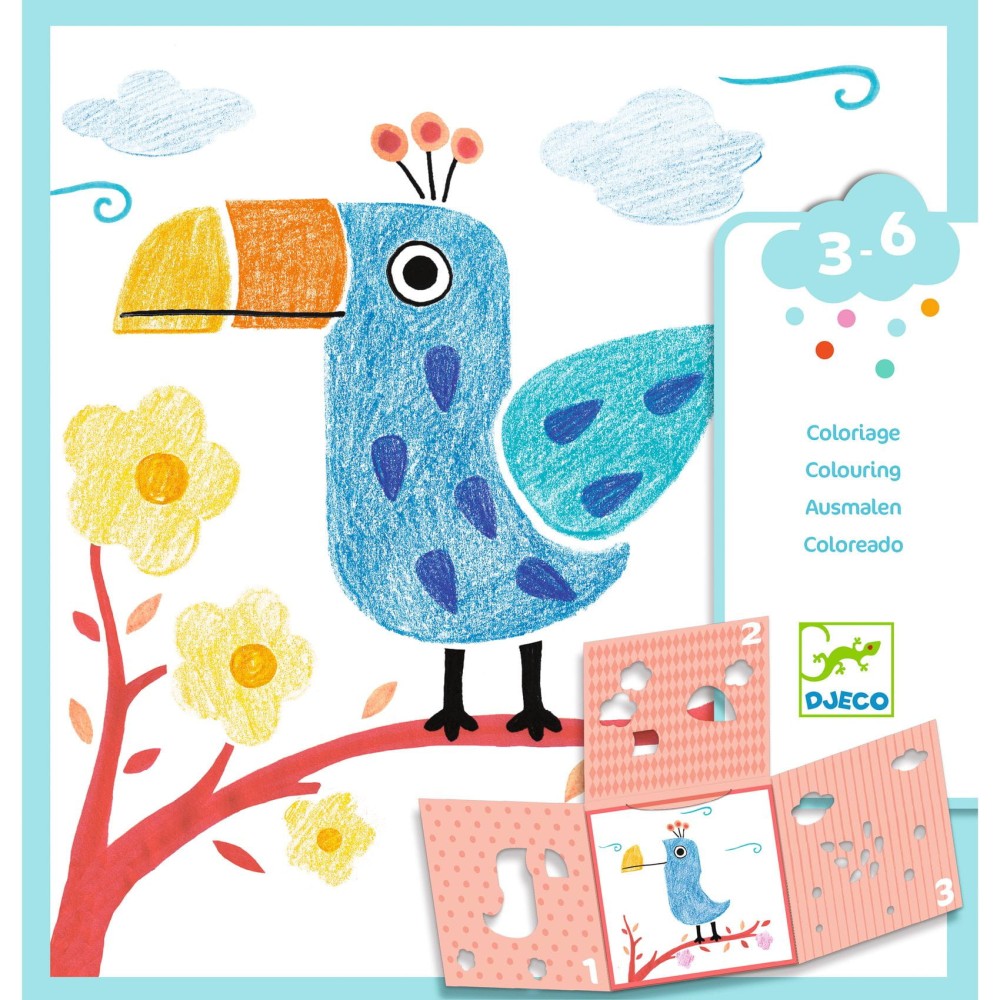Coloring Book with stencils - Djeco - Animals