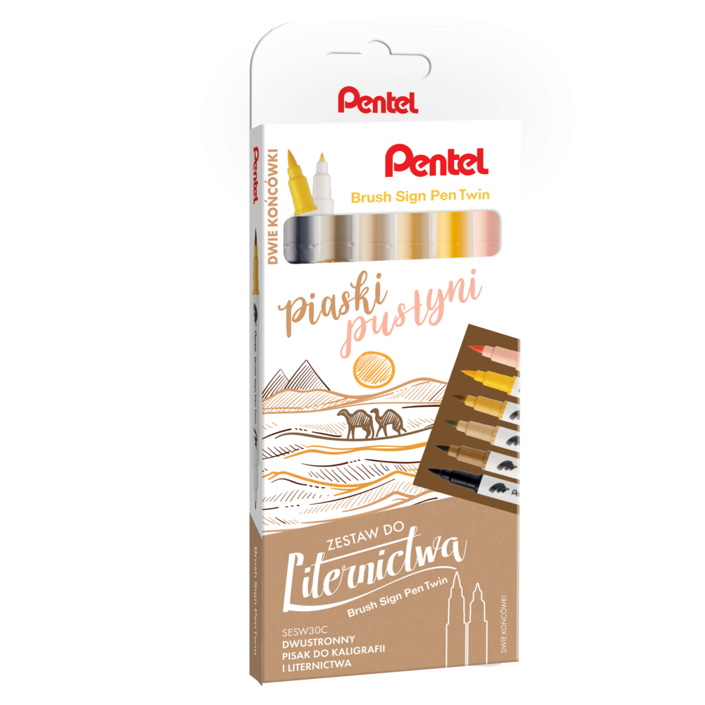 Zestaw pisaków Brush Sign Pen Twin - Pentel - Piaski Pustyni, 6 szt.