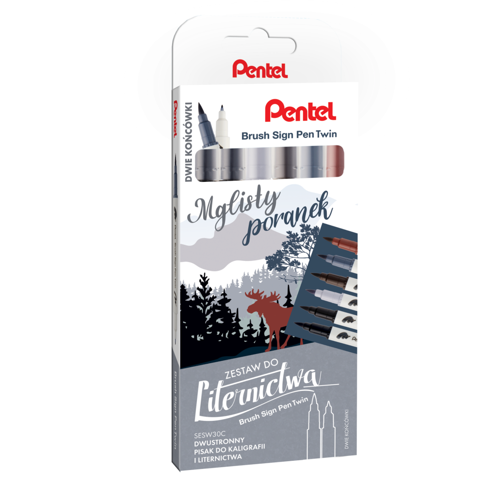 Zestaw pisaków Brush Sign Pen Twin - Pentel - Mglisty Poranek, 6 szt.