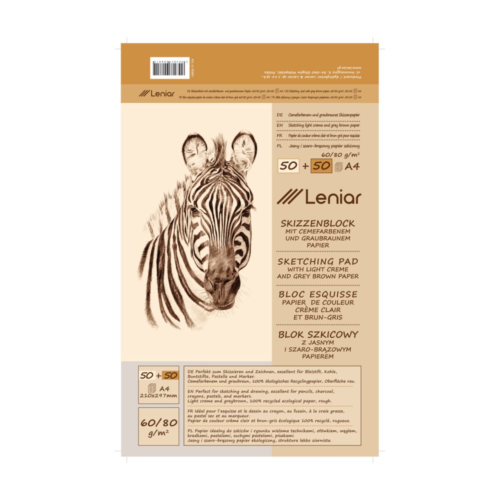 Sketch block with light and gray paper A4 - Leniar - 80 g, 100 sheets