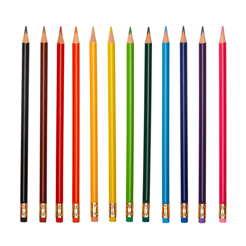 Triangular colored pencils with erasers + sharpener - Astra - 12 pcs.