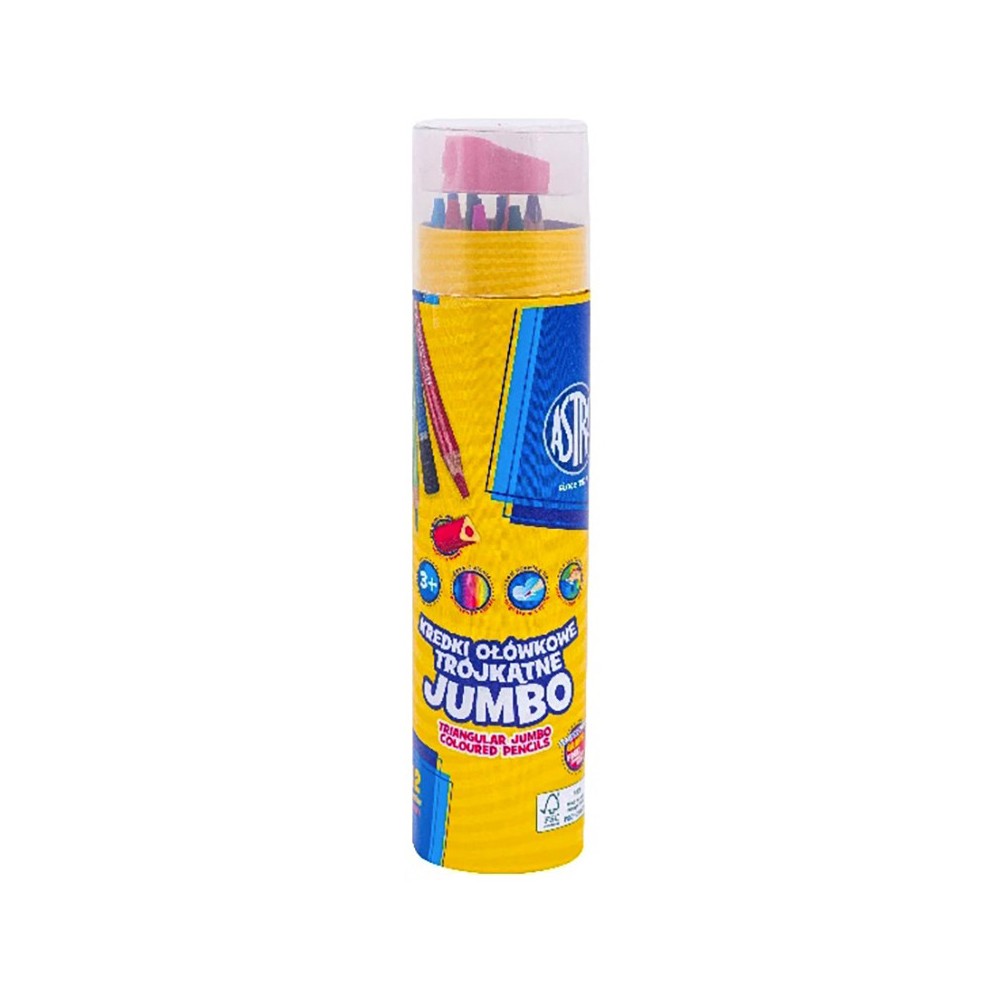 Jumbo triangular colored pencils - Astra - 12 pcs.