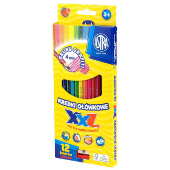 Hexagonal XXL colored pencils + sharpener - Astra - 12 pcs.