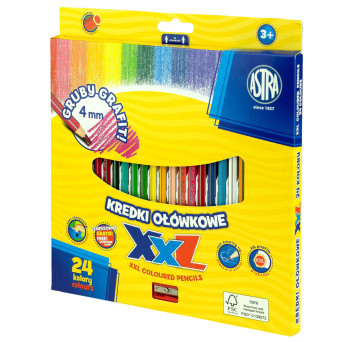 Hexagonal XXL colored pencils + sharpener - Astra - 24 pcs.