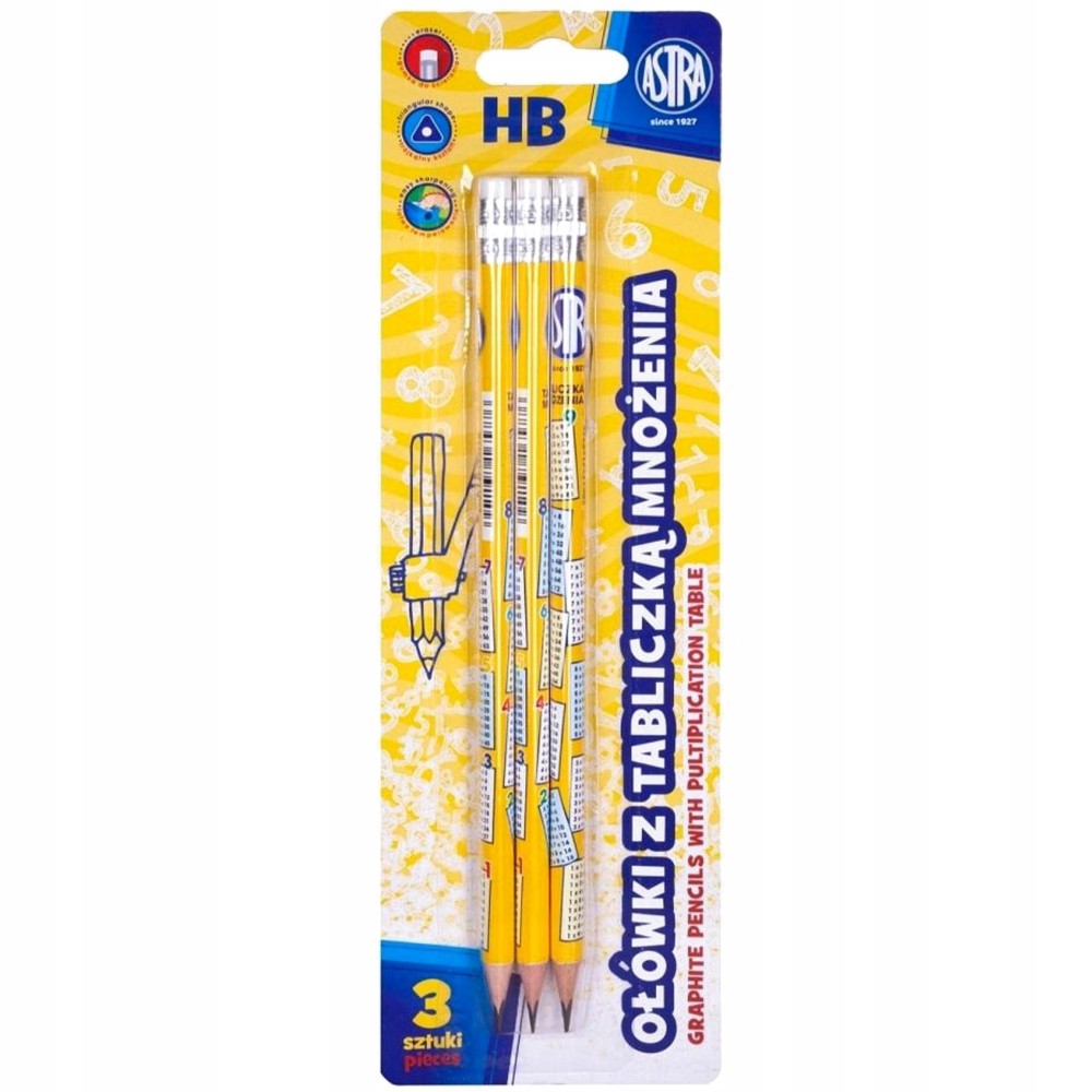 Pencils with multiplication table - Astra - HB, 3 pcs.