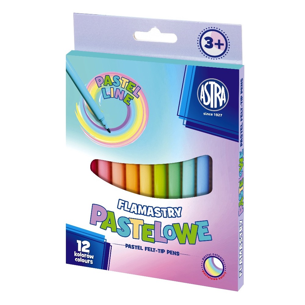 Zestaw flamastrów - Astra - pastelowe, 12 kolorów