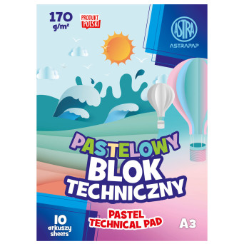 Blok techniczny kolorowy A3 - Astra - pastelowy, 170 g, 10 ark.