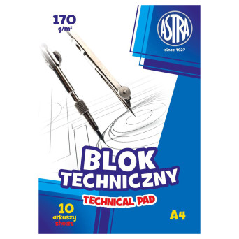 Blok techniczny A4 - Astra - biały, 170 g, 10 ark.