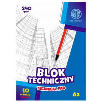 Blok techniczny A3 - Astra - biały, 240 g, 10 ark.