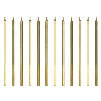 Świeczki urodzinowe gładkie - złote, 14 cm, 12 szt.