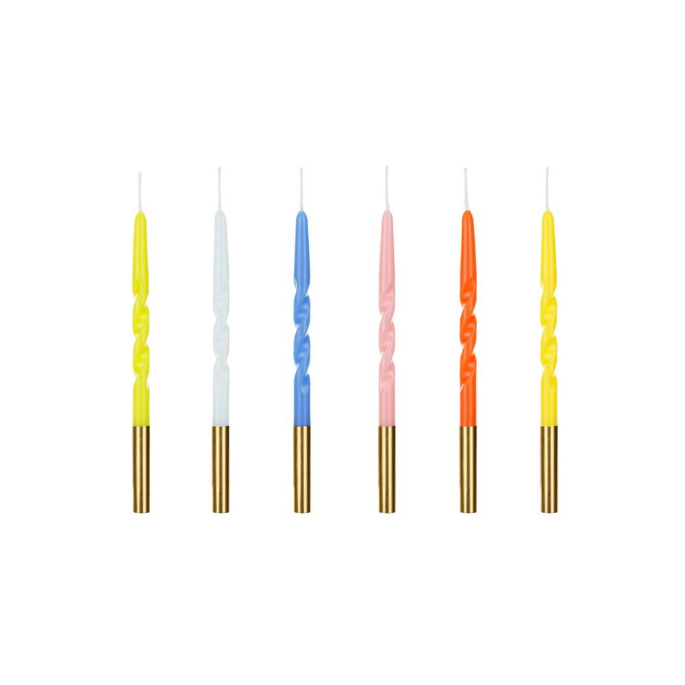 Birthday twisted candles - multicolor, 14 cm, 6 pcs.