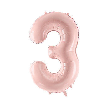 Foil balloon number 3 - light pink, 72 cm