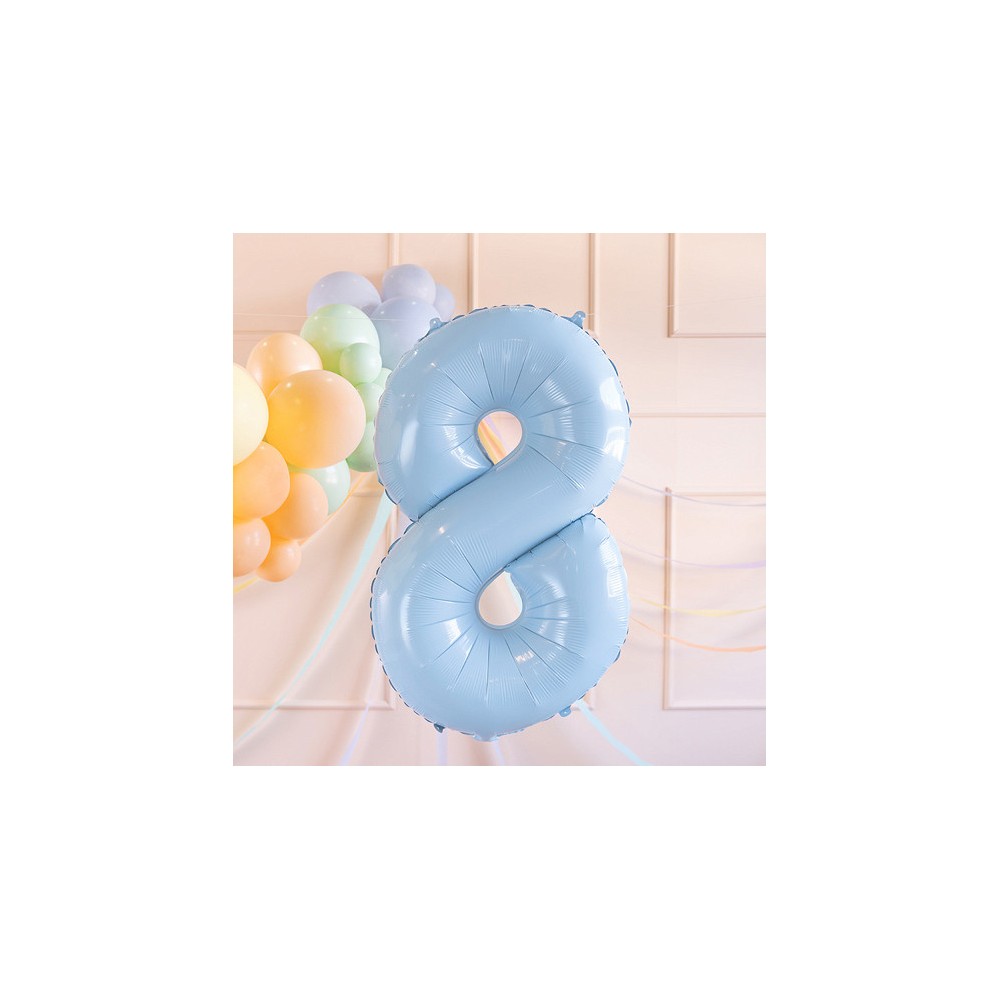 Foil balloon number 8 - light blue, 72 cm