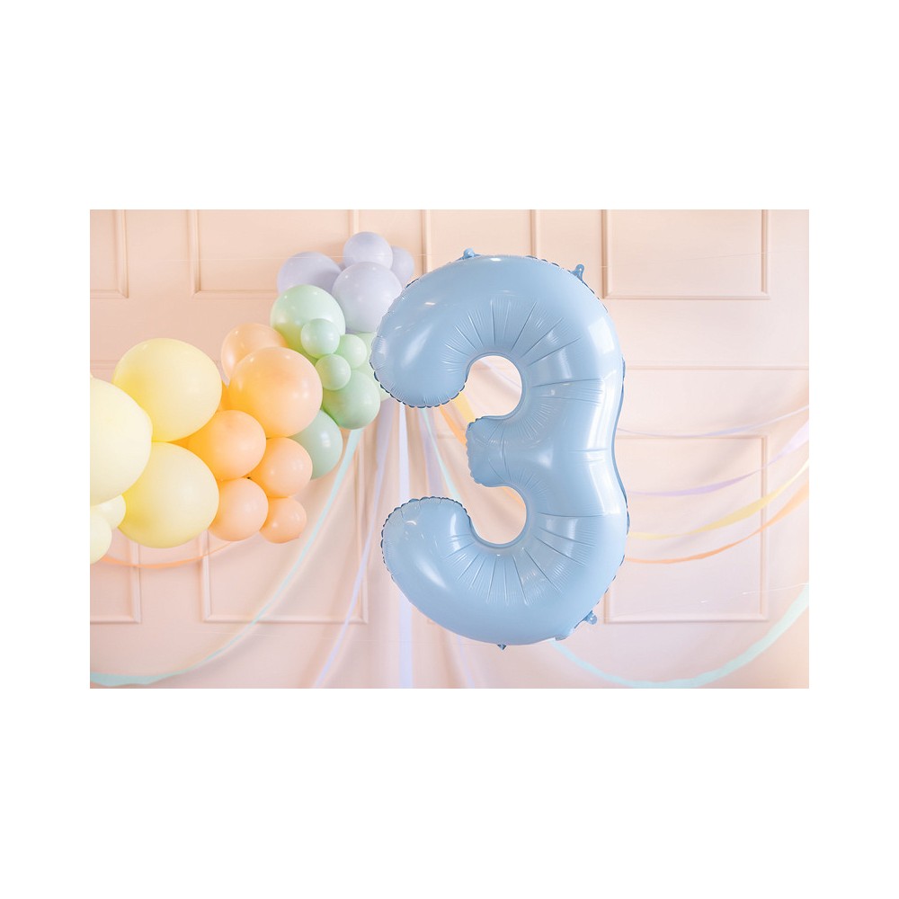 Foil balloon number 3 - light blue, 72 cm