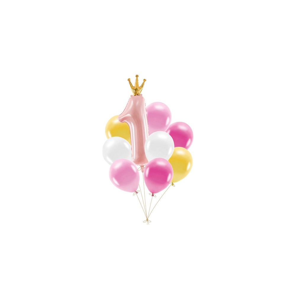 Set of baloons 1 Year - pink, 9 pcs.