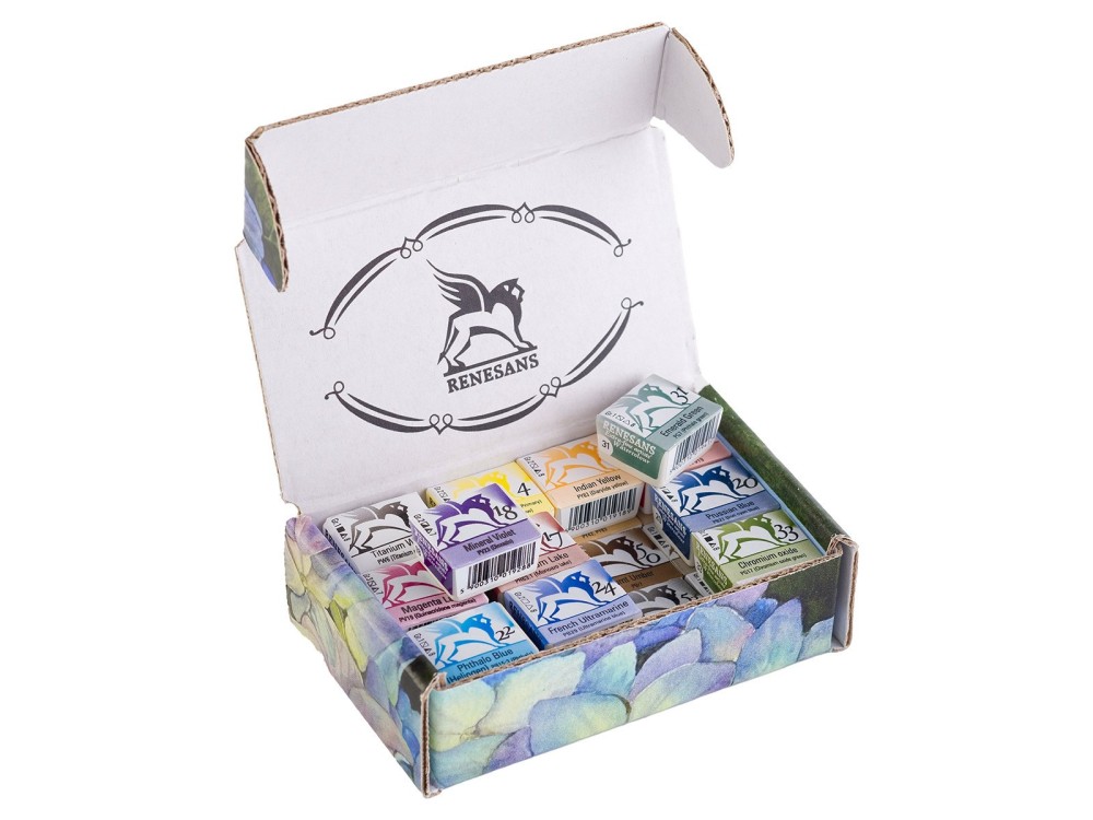 Set of watercolors paints in half pans Eco Box - Renesans - 24 pcs.