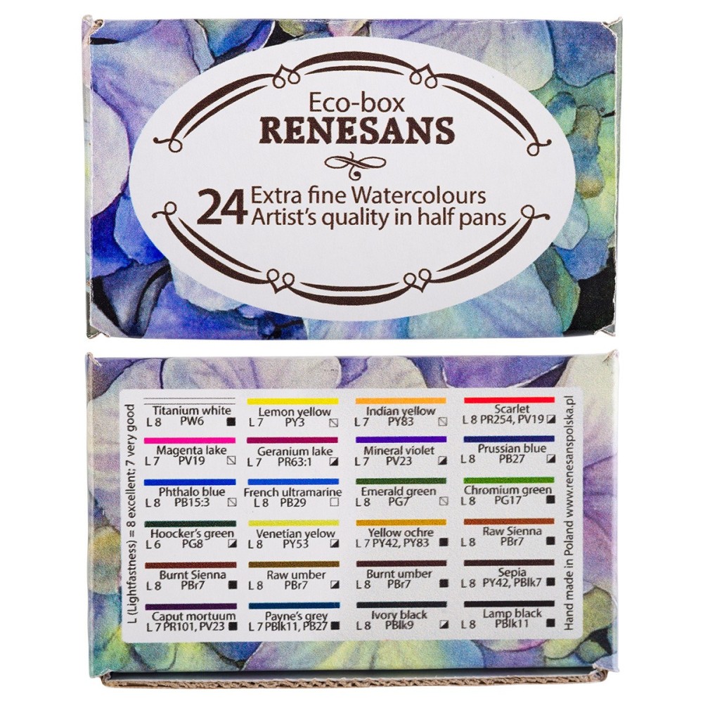 Set of watercolors paints in half pans Eco Box - Renesans - 24 pcs.
