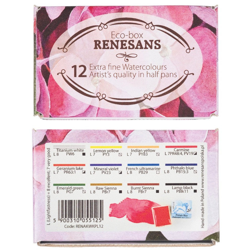 Zestaw akwareli w półkostkach Eco Box - Renesans - 12 kolorów