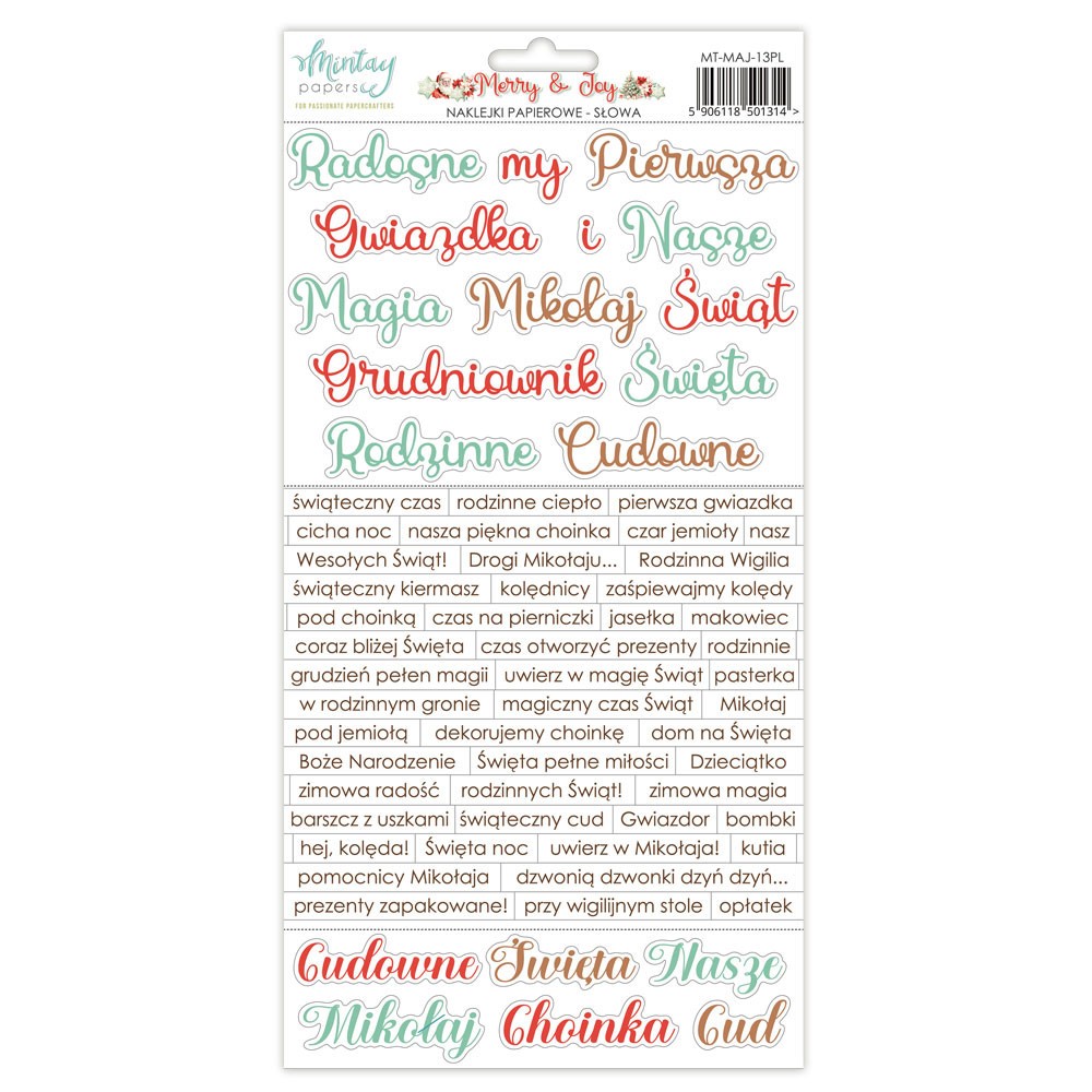 Zestaw naklejek papierowych 15,2 x 20,3 cm - Mintay - Merry & Joy