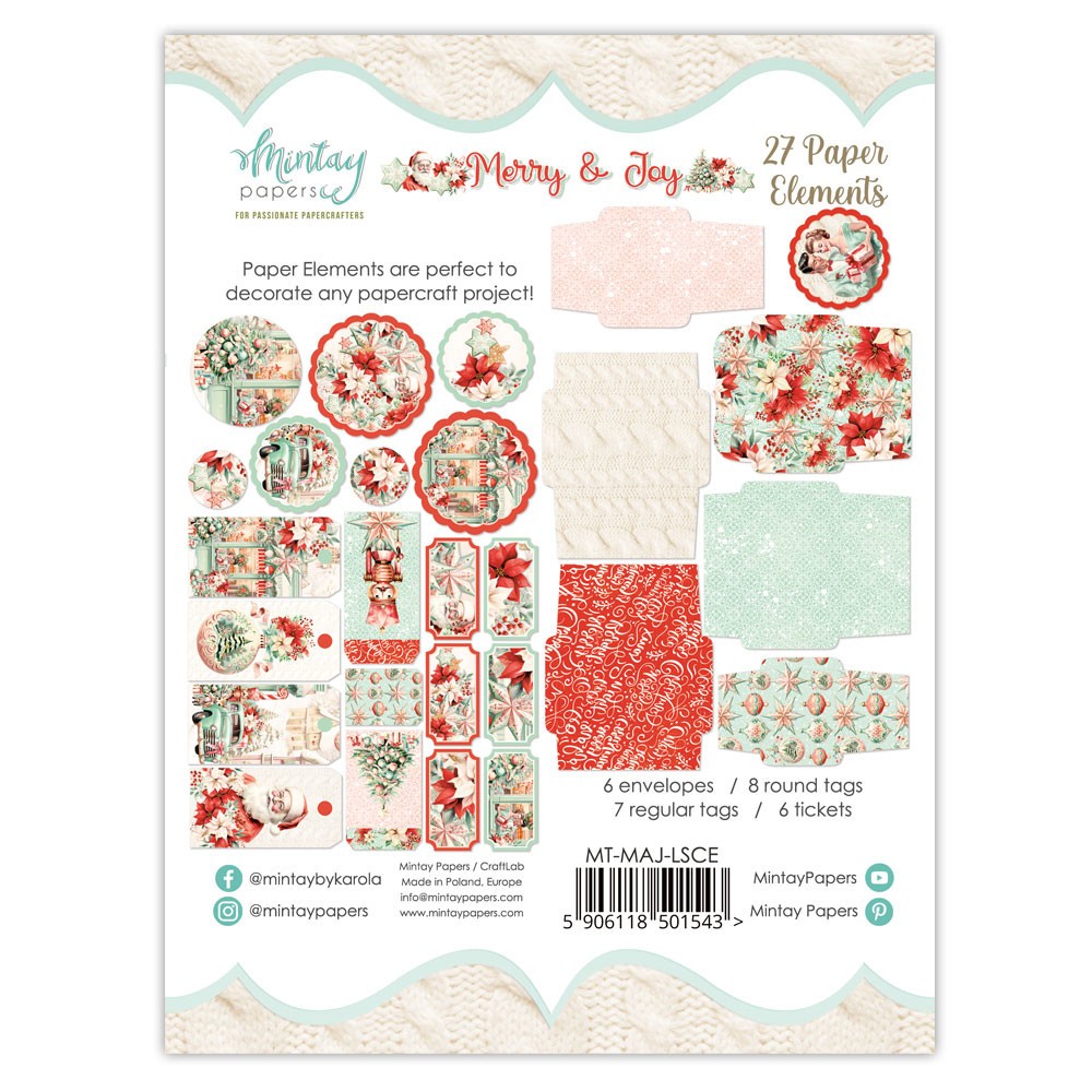 Set of paper elements, tags - Mintay - Merry & Joy, 27 pcs.