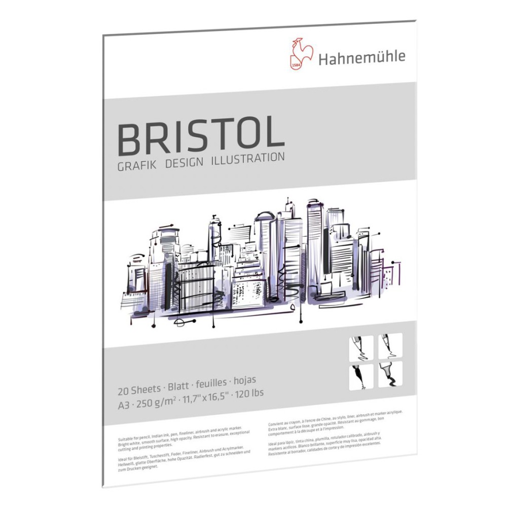 Bristol paper pad - Hahnemühle - A3, 250 g, 20 sheets