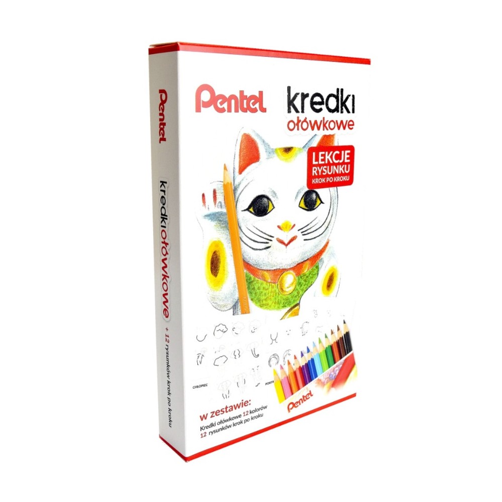 Zestaw kredek ołówkowych z Lekcjami Rysunku - Pentel - 12 szt.