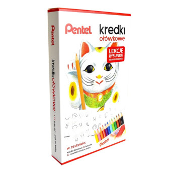 Set of colored pencils with drawing lessons - Pentel - 12 pcs.