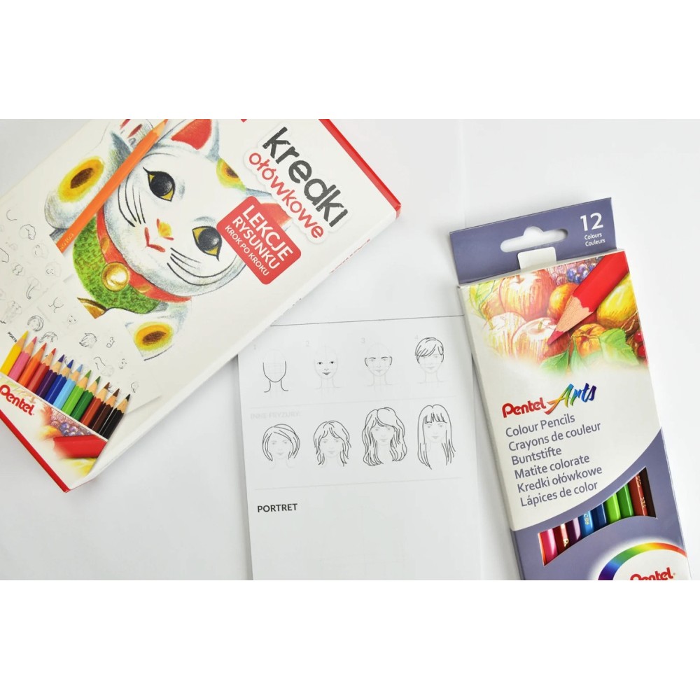 Zestaw kredek ołówkowych z Lekcjami Rysunku - Pentel - 12 szt.