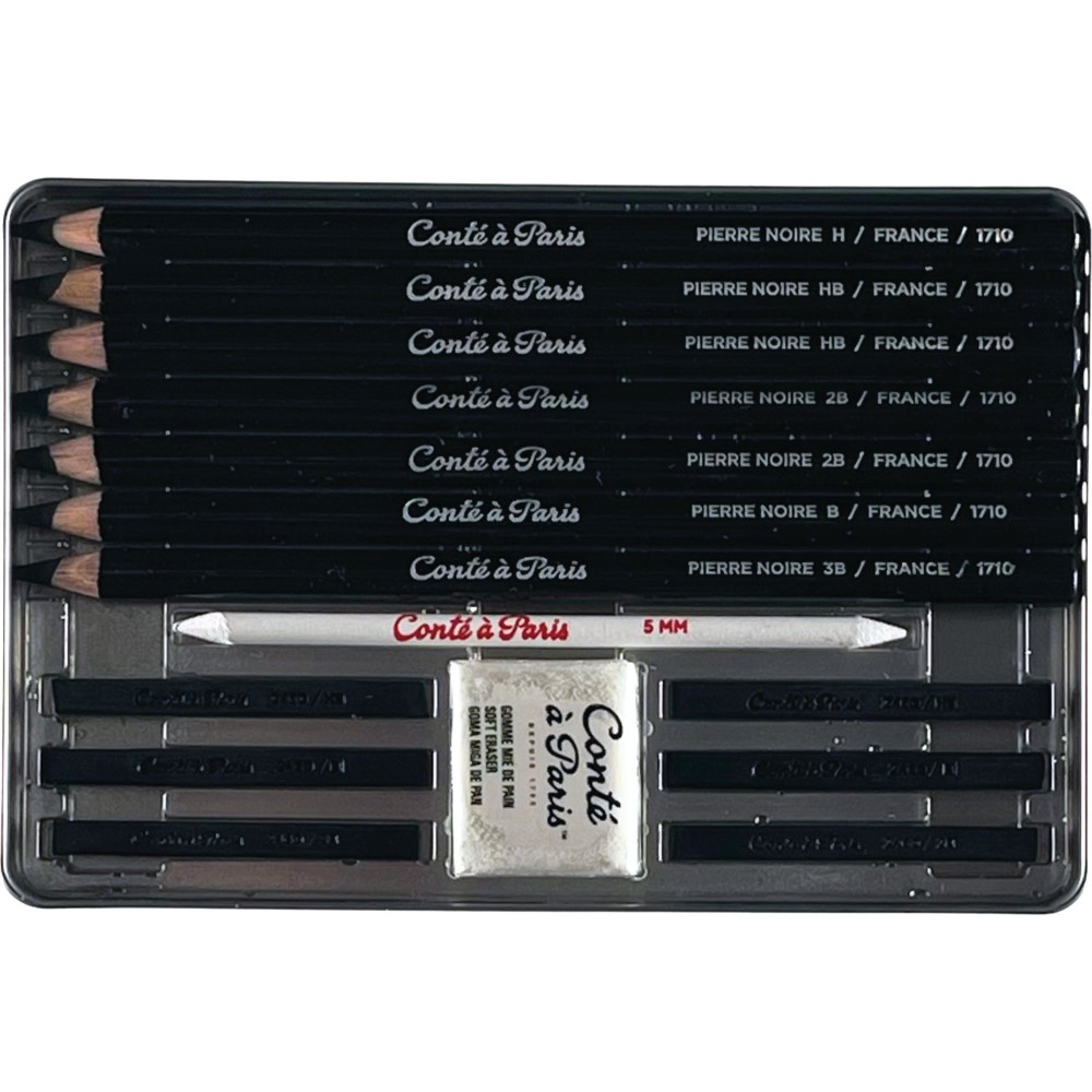 Set of pencils and charcoals with accessories - Conté à Paris - 15 pcs.