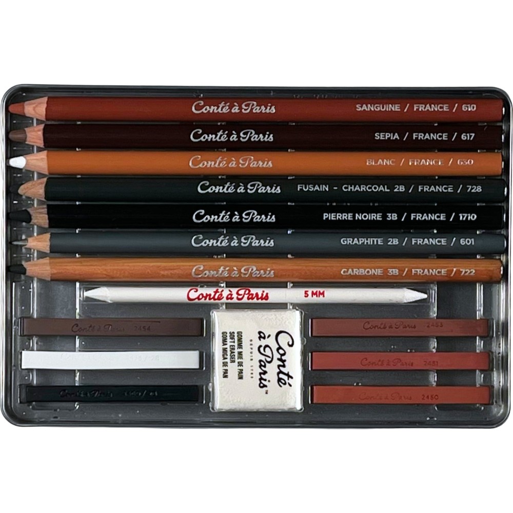 Set of pencils and carres with accessories - Conté à Paris - 15 pcs.