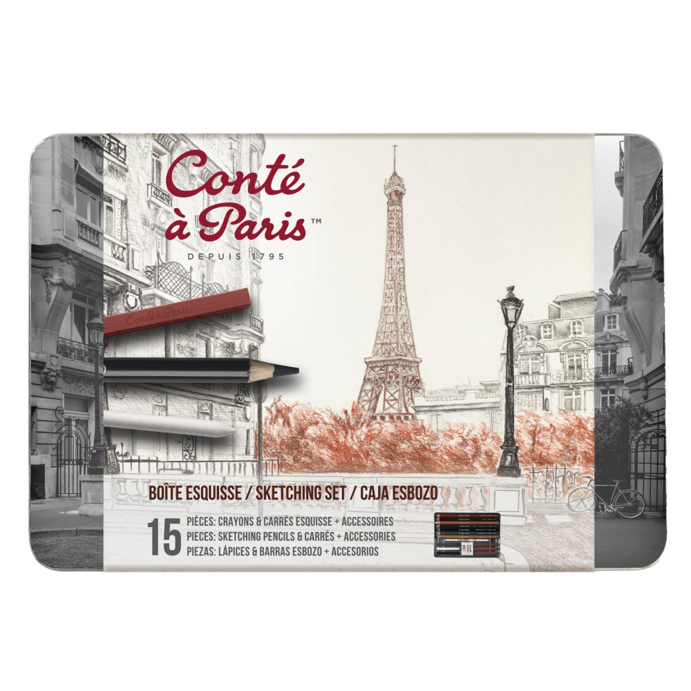 Zestaw do szkicowania z akcesoriami - Conté à Paris - 15 szt.