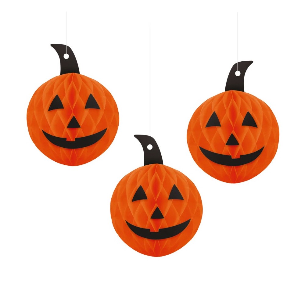 Honeycomb Halloween pendants Pumpkin - 10 x 12 cm, 3 pcs.